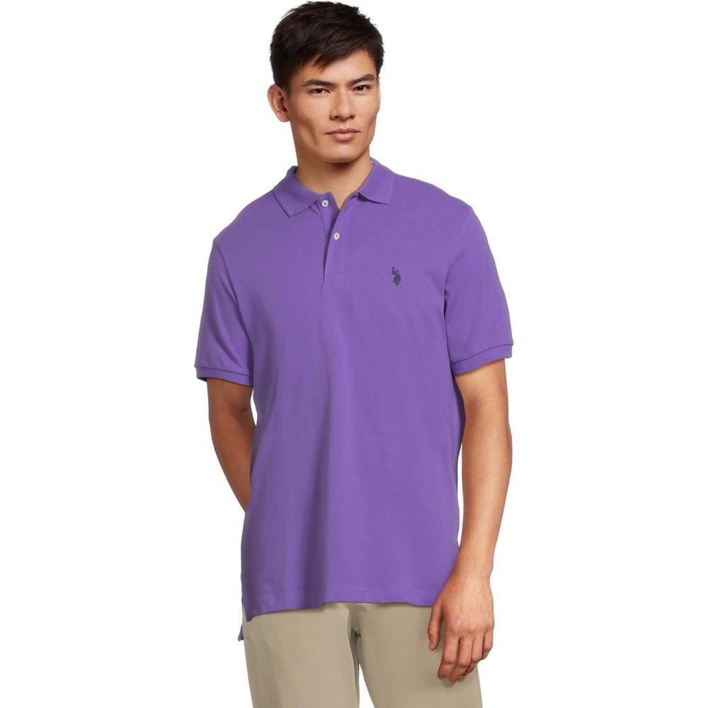 image:imageUS Polo Assn Mens Classic Polo Shirt TwoButton Closure Pique Polo Shirt Summer Fashion Golf ShirtUltra Purple