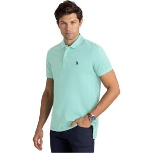 U.S. Polo Assn. Men’s Classic Polo Shirt, Two-Button Closure Pique Polo Shirt, Summer Fashion Golf Shirt(Aqua Light)