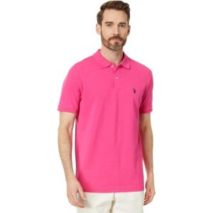 U.S. Polo Assn. Men’s Classic Polo Shirt, Two-Button Closure Pique Polo Shirt, Summer Fashion Golf Shirt(Big Top Pink)
