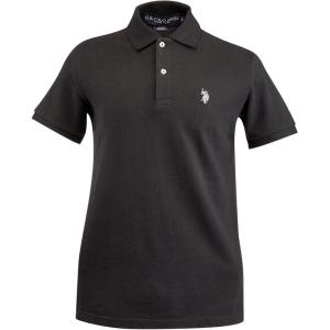 U.S. Polo Assn. Men’s Classic Polo Shirt, Two-Button Closure Pique Polo Shirt, Summer Fashion Golf Shirt(Black/Light Grey)