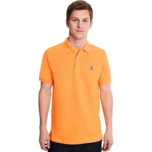 U.S. Polo Assn. Men’s Classic Polo Shirt, Two-Button Closure Pique Polo Shirt, Summer Fashion Golf Shirt(Blazing Orange)