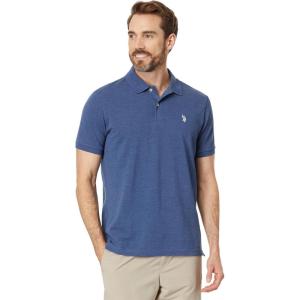 U.S. Polo Assn. Men’s Classic Polo Shirt, Two-Button Closure Pique Polo Shirt, Summer Fashion Golf Shirt(Blue Water Heather)