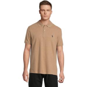 U.S. Polo Assn. Men’s Classic Polo Shirt, Two-Button Closure Pique Polo Shirt, Summer Fashion Golf Shirt(Coffee Heather)