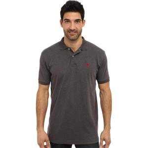 U.S. Polo Assn. Men’s Classic Polo Shirt, Two-Button Closure Pique Polo Shirt, Summer Fashion Golf Shirt(Dark Gray Heather/Apple Cinnamon)