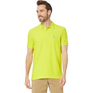 U.S. Polo Assn. Men’s Classic Polo Shirt, Two-Button Closure Pique Polo Shirt, Summer Fashion Golf Shirt(Electric Lime)