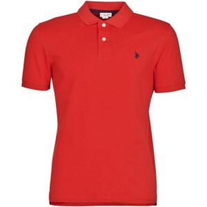 U.S. Polo Assn. Men’s Classic Polo Shirt, Two-Button Closure Pique Polo Shirt, Summer Fashion Golf Shirt(Engine Red/Black)