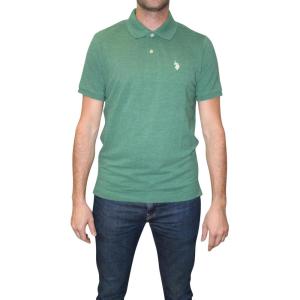 U.S. Polo Assn. Men’s Classic Polo Shirt, Two-Button Closure Pique Polo Shirt, Summer Fashion Golf Shirt(Green Trail Heather)