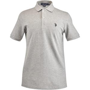 U.S. Polo Assn. Men’s Classic Polo Shirt, Two-Button Closure Pique Polo Shirt, Summer Fashion Golf Shirt(Heather Grey/Black)