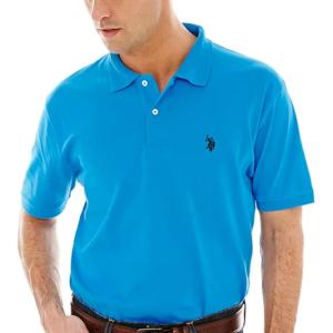 U.S. Polo Assn. Men’s Classic Polo Shirt, Two-Button Closure Pique Polo Shirt, Summer Fashion Golf Shirt(Horizon Blue/Blue Raft)