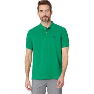 U.S. Polo Assn. Men’s Classic Polo Shirt, Two-Button Closure Pique Polo Shirt, Summer Fashion Golf Shirt(Kelly Green/Classic Navy)