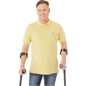 U.S. Polo Assn. Men’s Classic Polo Shirt, Two-Button Closure Pique Polo Shirt, Summer Fashion Golf Shirt(Lemon Frost)