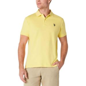 U.S. Polo Assn. Men’s Classic Polo Shirt, Two-Button Closure Pique Polo Shirt, Summer Fashion Golf Shirt(Lemon Frost/Navy)