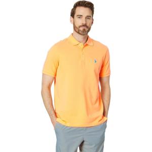 U.S. Polo Assn. Men’s Classic Polo Shirt, Two-Button Closure Pique Polo Shirt, Summer Fashion Golf Shirt(Liberal Orange)