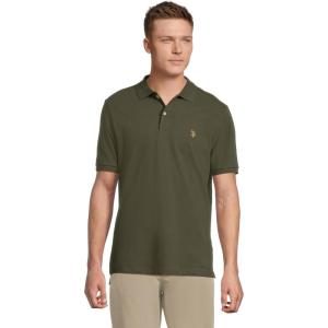 U.S. Polo Assn. Men’s Classic Polo Shirt, Two-Button Closure Pique Polo Shirt, Summer Fashion Golf Shirt(Olive Trail)