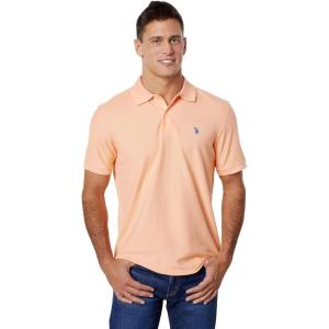 U.S. Polo Assn. Men’s Classic Polo Shirt, Two-Button Closure Pique Polo Shirt, Summer Fashion Golf Shirt(Peach Nectar)