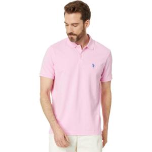 U.S. Polo Assn. Men’s Classic Polo Shirt, Two-Button Closure Pique Polo Shirt, Summer Fashion Golf Shirt(Pink Hour)