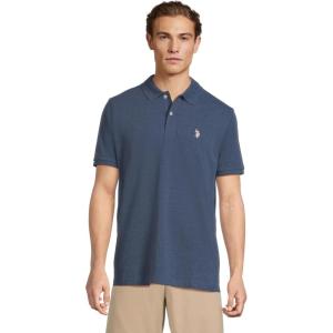 U.S. Polo Assn. Men’s Classic Polo Shirt, Two-Button Closure Pique Polo Shirt, Summer Fashion Golf Shirt(Rinse Blue Heather)