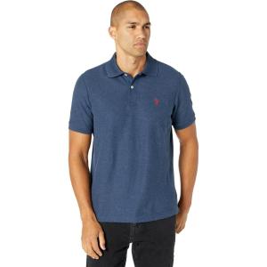 U.S. Polo Assn. Men’s Classic Polo Shirt, Two-Button Closure Pique Polo Shirt, Summer Fashion Golf Shirt(Rinse Blue Heather Earth Red)