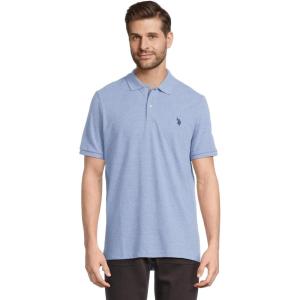 U.S. Polo Assn. Men’s Classic Polo Shirt, Two-Button Closure Pique Polo Shirt, Summer Fashion Golf Shirt(Vista Blue Heather)