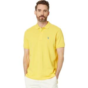 U.S. Polo Assn. Men’s Classic Polo Shirt, Two-Button Closure Pique Polo Shirt, Summer Fashion Golf Shirt(Winning Yellow)