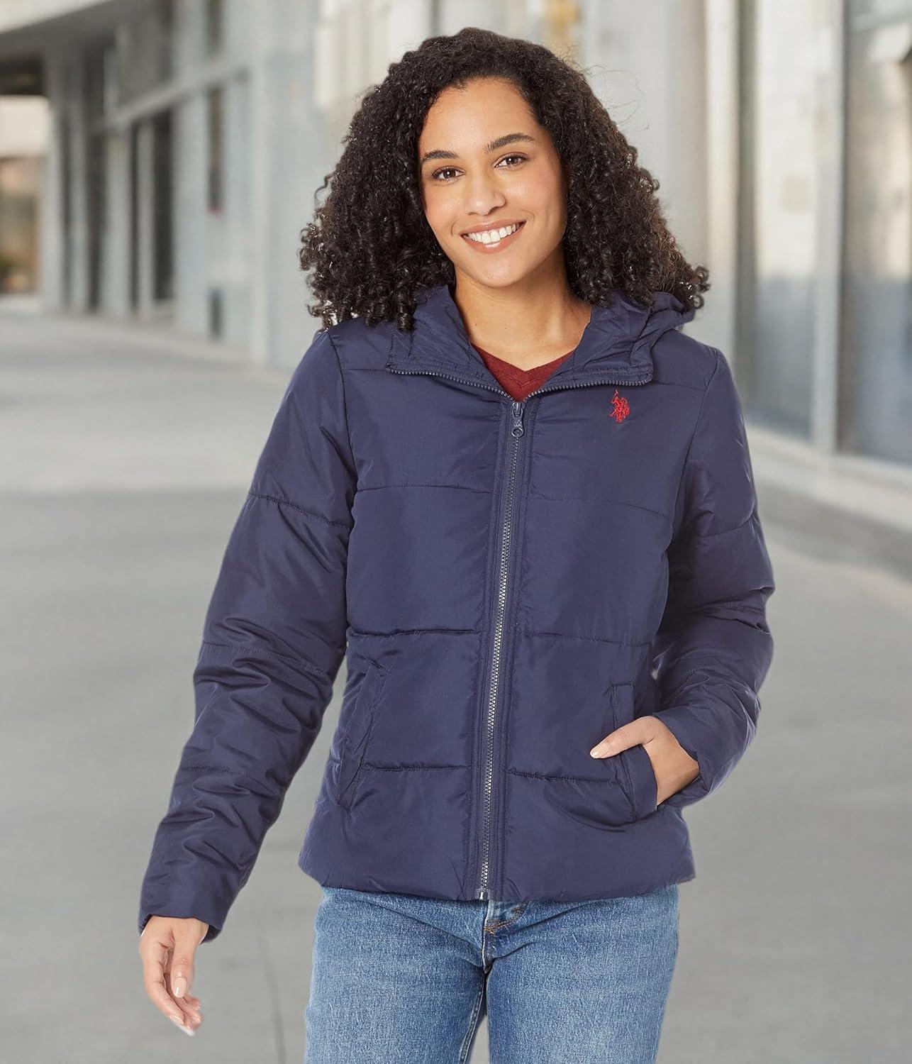 image:imageUS Polo Assn Basic Puffer Jacket for Women Warm amp Lightweight Coat WaterResistant Cold Weather CoatEvening Blue