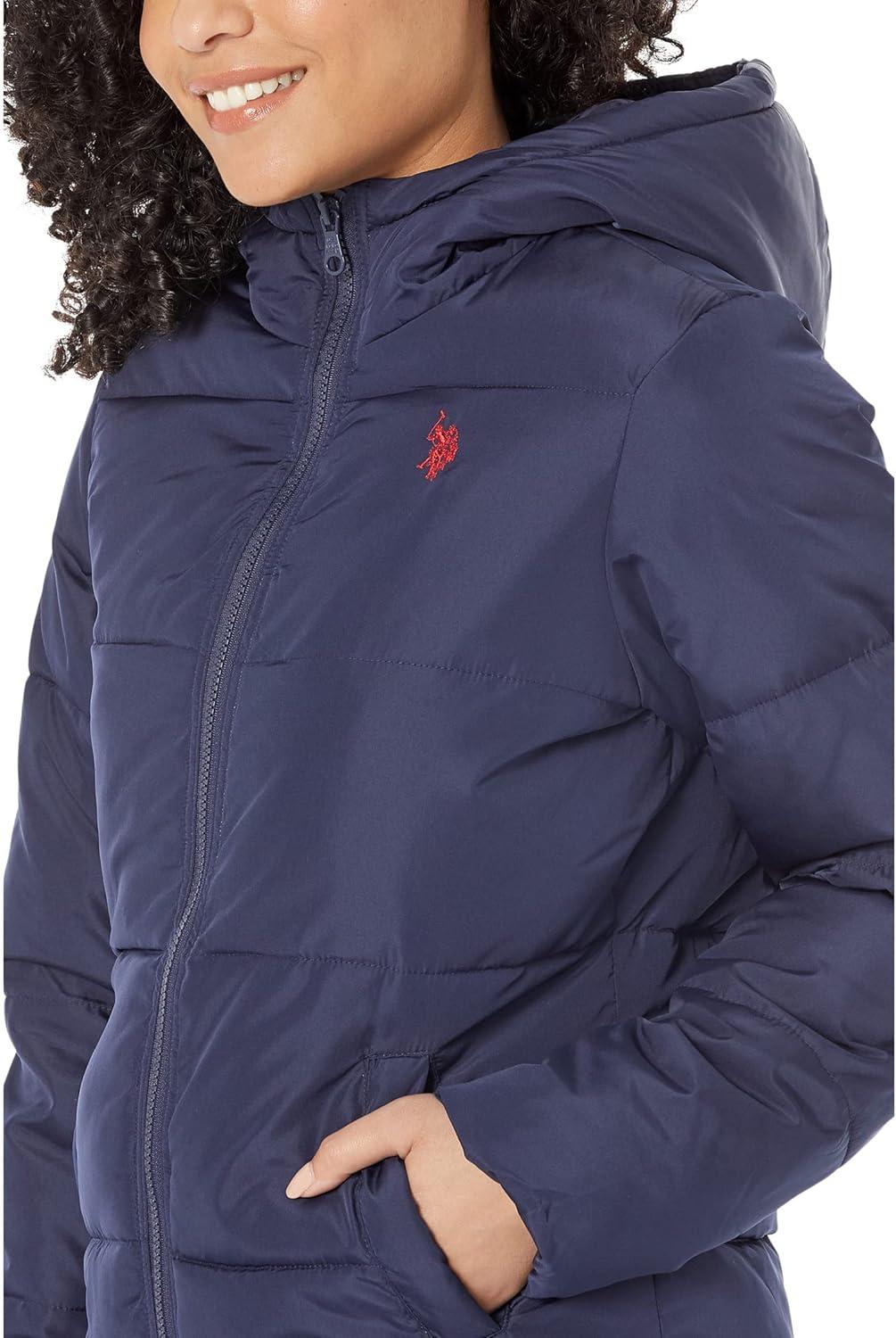 image:imageUS Polo Assn Basic Puffer Jacket for Women Warm amp Lightweight Coat WaterResistant Cold Weather CoatEvening Blue