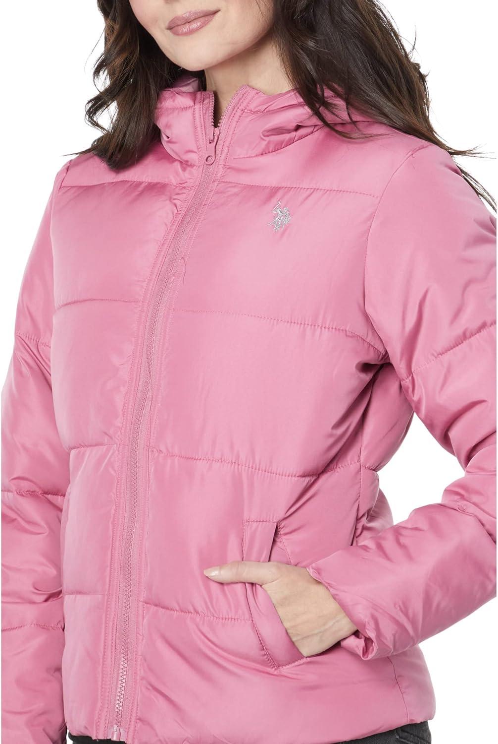 image:imageUS Polo Assn Basic Puffer Jacket for Women Warm amp Lightweight Coat WaterResistant Cold Weather CoatOxford Rose