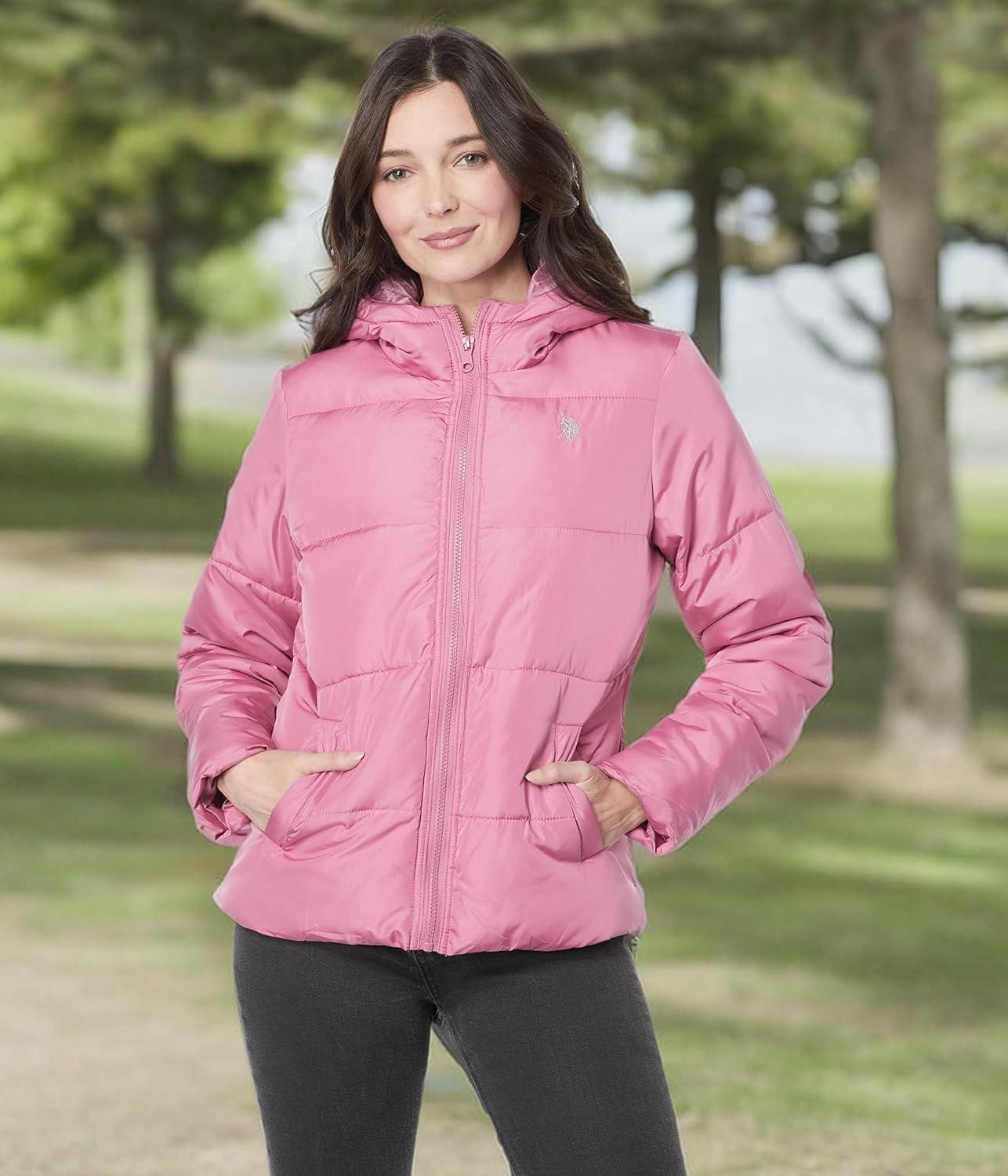 image:imageUS Polo Assn Basic Puffer Jacket for Women Warm amp Lightweight Coat WaterResistant Cold Weather CoatOxford Rose