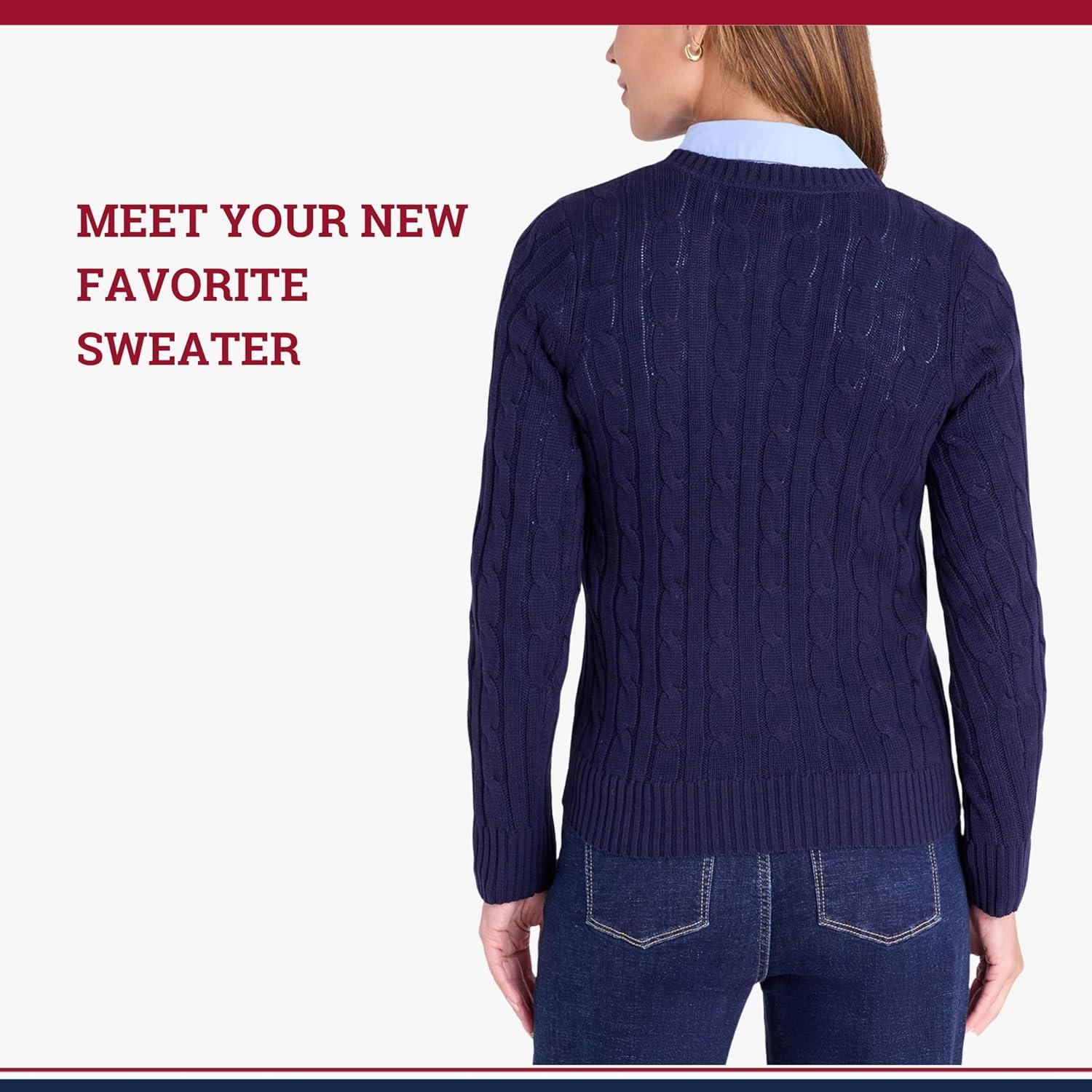 image:imageUS Polo Assn Womens Cable Sweater Soft Knit Embroidered Pony Logo Ribbed Trims Casual Cozy PulloverEvening Blue