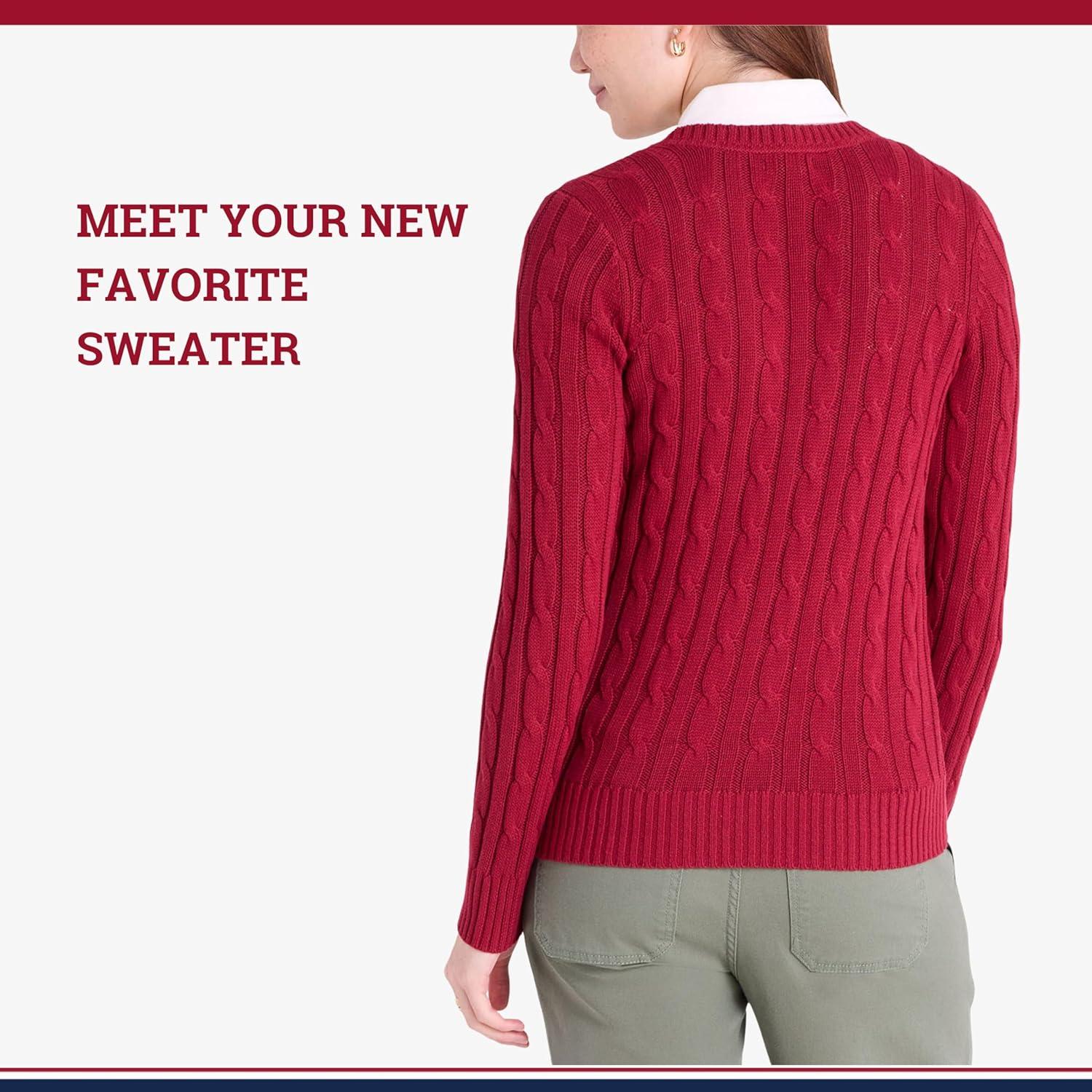 image:imageUS Polo Assn Womens Cable Sweater Soft Knit Embroidered Pony Logo Ribbed Trims Casual Cozy PulloverUniversity Red