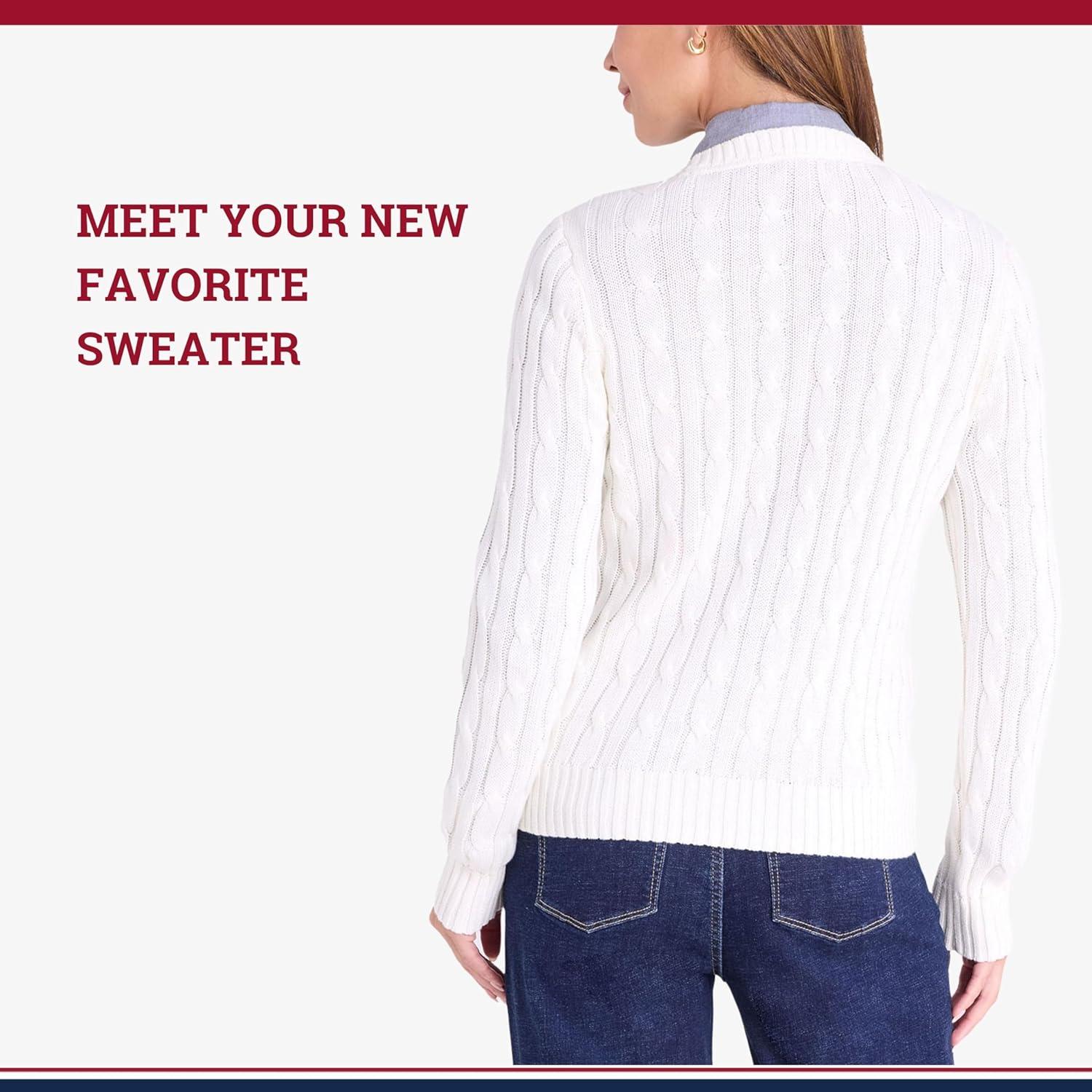 image:imageUS Polo Assn Womens Crew Neck Sweaters Raglan Cable Knit amp StripedEgret