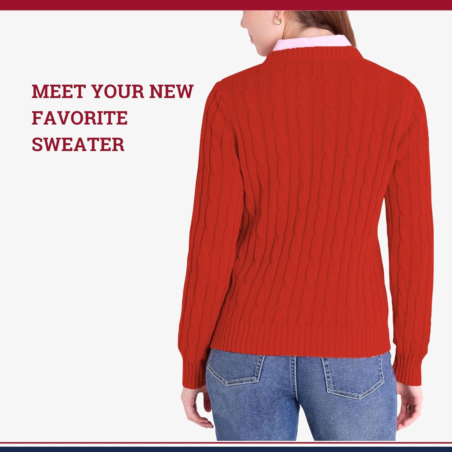 image:imageUS Polo Assn Womens Crew Neck Sweaters Raglan Cable Knit amp StripedEngine Red 2025