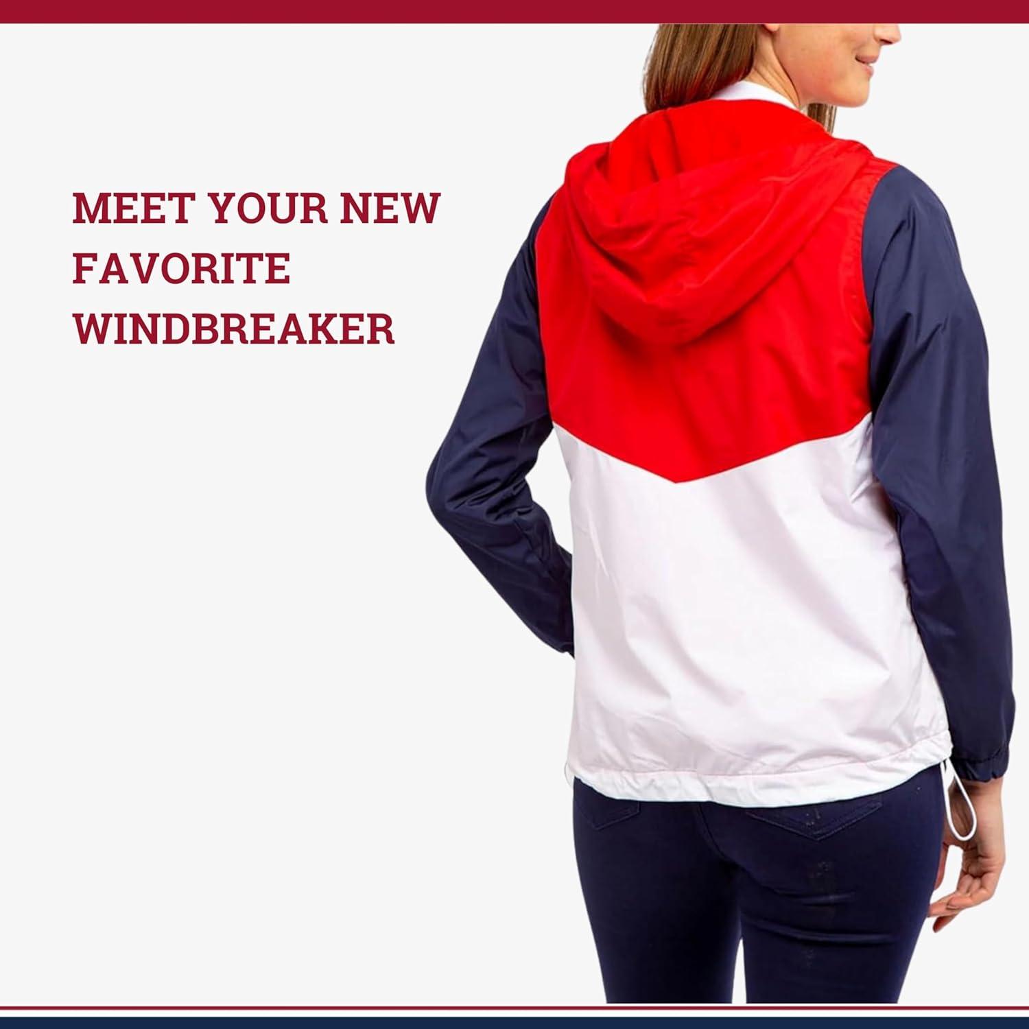 image:imageUS Polo Assn women Hooded Colorblocked Polar Fleece Lined Americana WindbreakerRacing Red