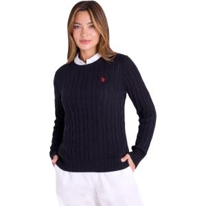 U.S. Polo Assn. Women’s Crew Neck Sweaters – Raglan, Cable Knit & Striped(Black)