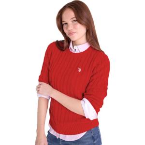 U.S. Polo Assn. Women’s Crew Neck Sweaters – Raglan, Cable Knit & Striped(Engine Red 2025)