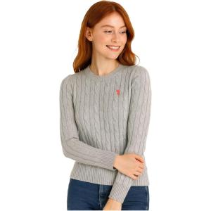 U.S. Polo Assn. Women’s Crew Neck Sweaters – Raglan, Cable Knit & Striped(Heather Lt Gray)