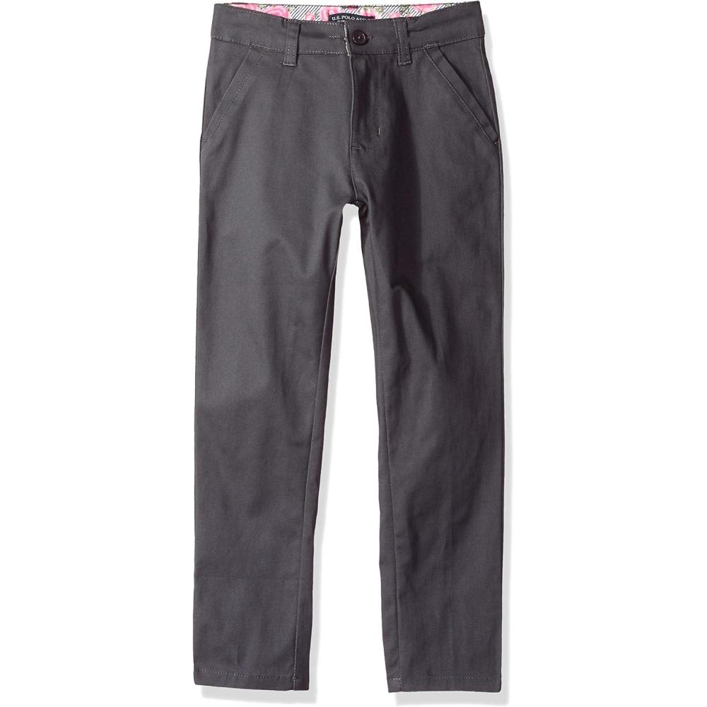 image:imageUS Polo Assn Girls Stretch Twill Skinny Fit Flat Front PantGrey