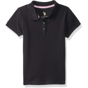 U.S. Polo Assn. Girls’ Short Sleeve Stretch Pique Polo Shirt(Black)