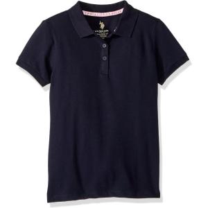 U.S. Polo Assn. Girls’ Short Sleeve Stretch Pique Polo Shirt(Navy)